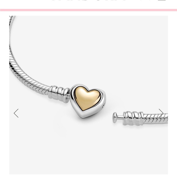 Pandora Domed Golden Heart ClaspSnake Chain Bracelet - Picture 3 of 7
